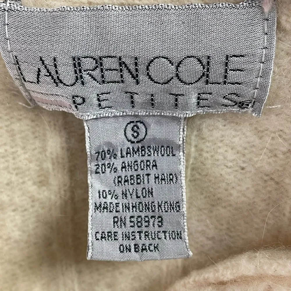 Lauren Cole Lambswool,Angora,Nylon Ladies Sweater Cardigan,Cream,Small Petite - Picture 5 of 7